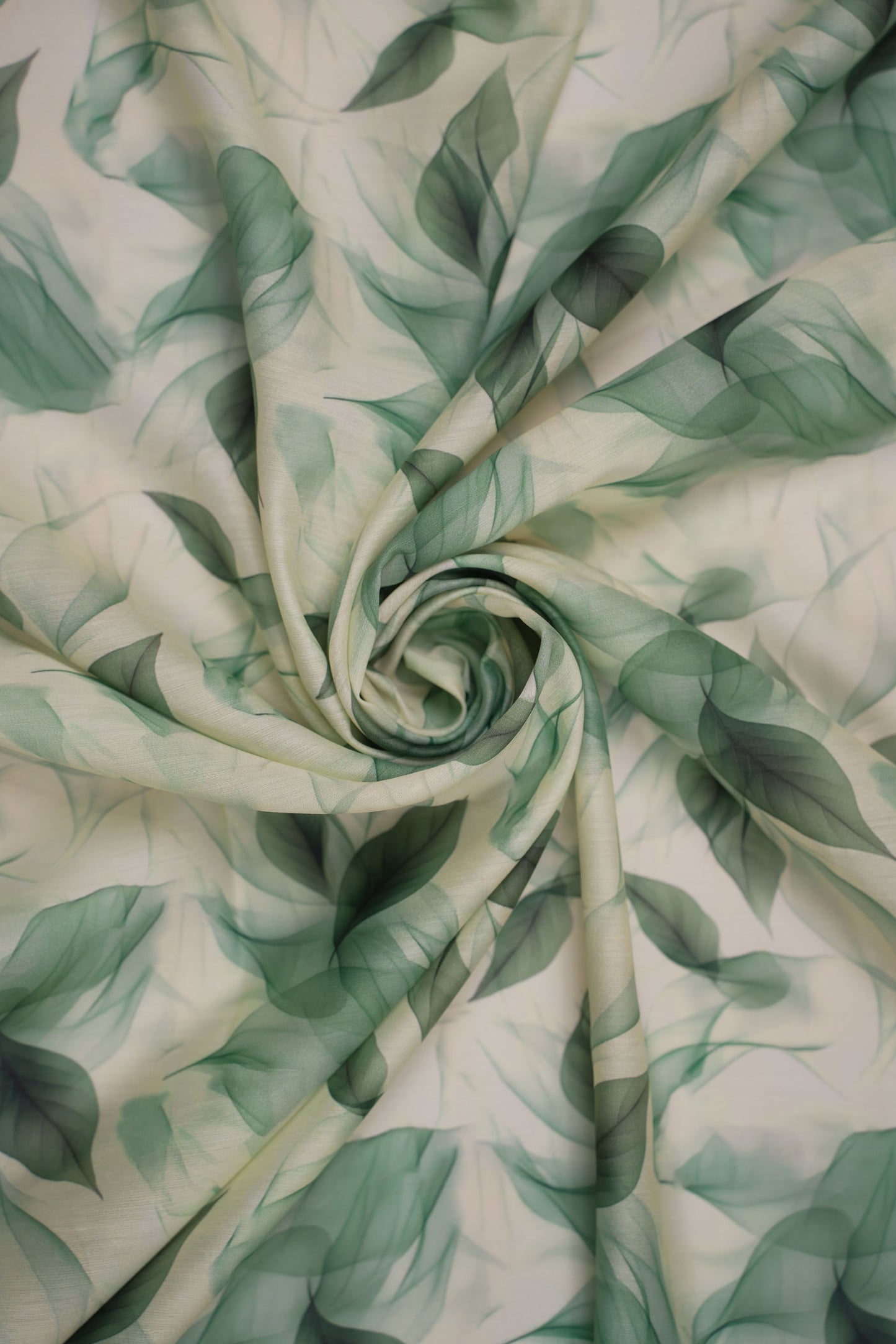 Mint Whisper Leaf Print Chanderi Fabric
