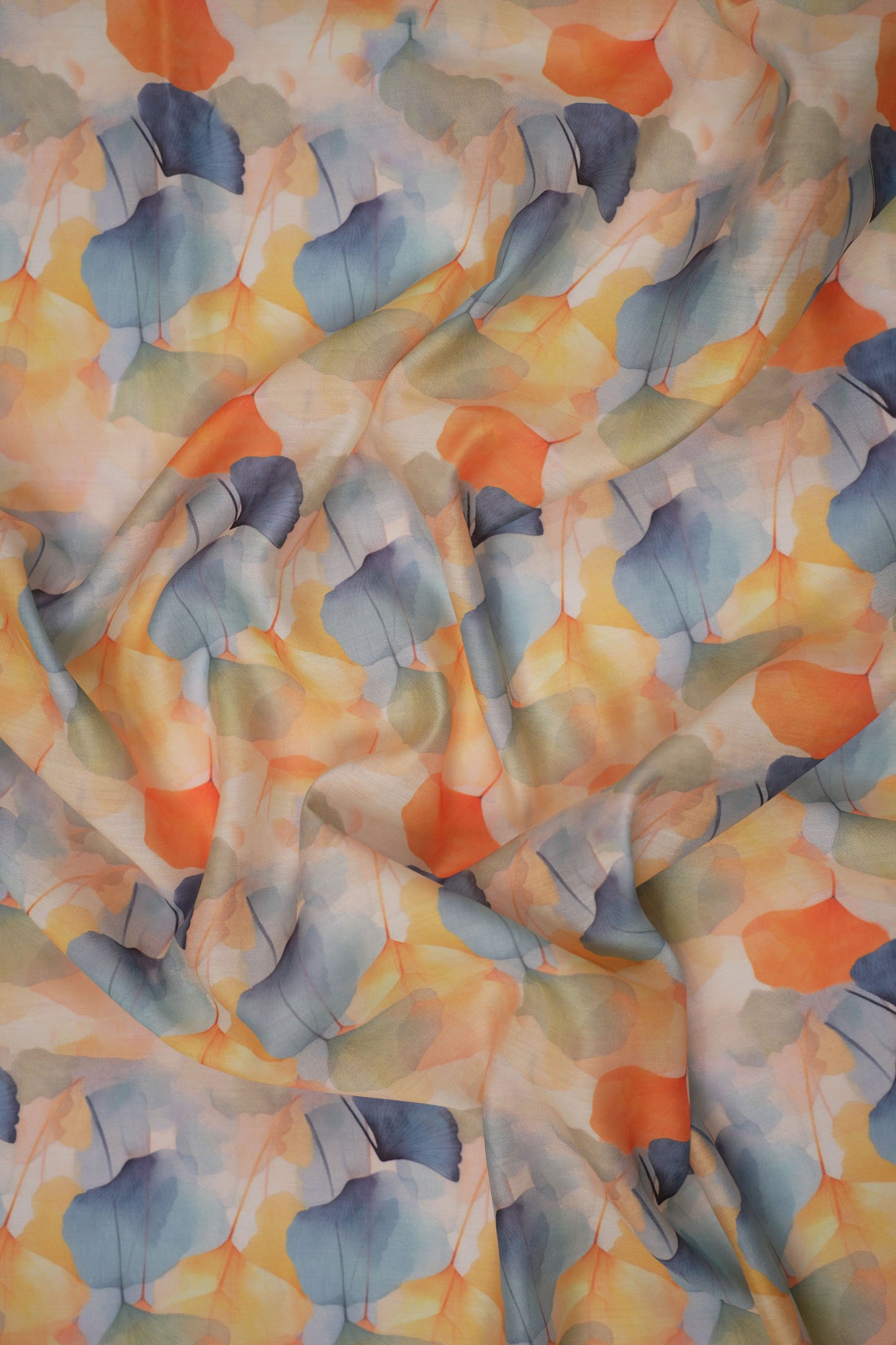 Mystic Ginkgo Leaf Print Chanderi Fabric