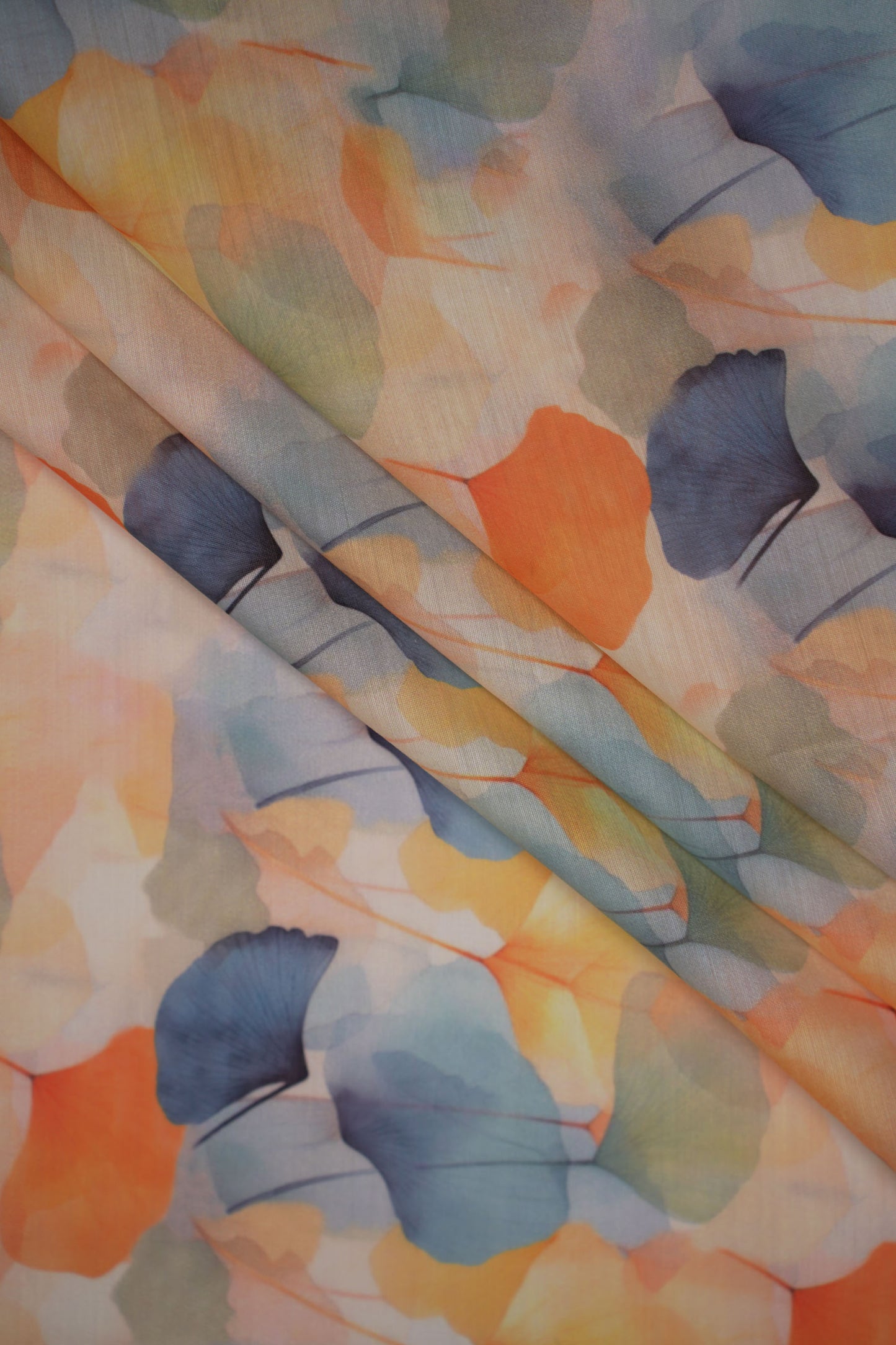 Mystic Ginkgo Leaf Print Chanderi Fabric