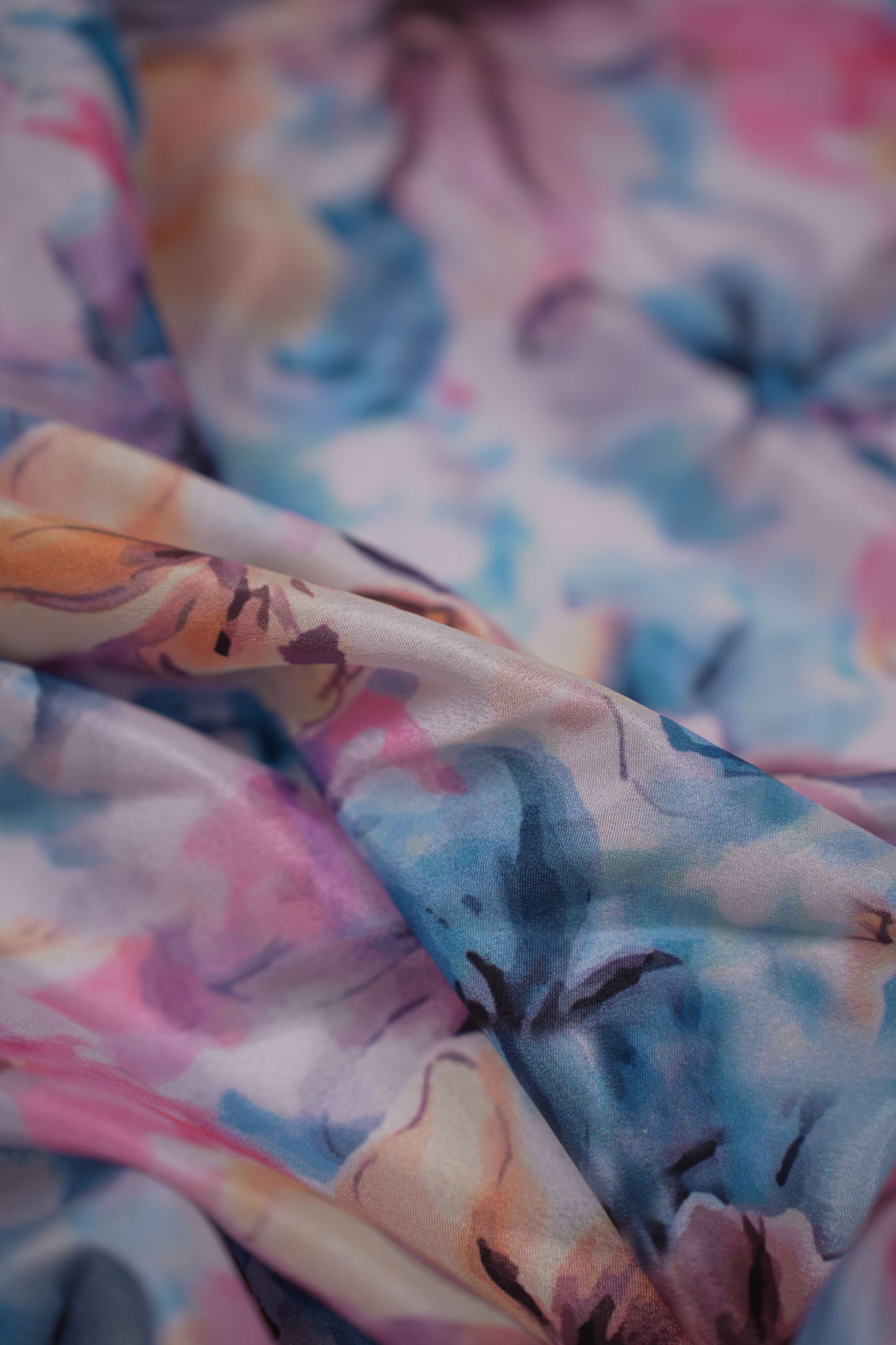Watercolour Whisper Artistic Floral Silk Crepe Fabric