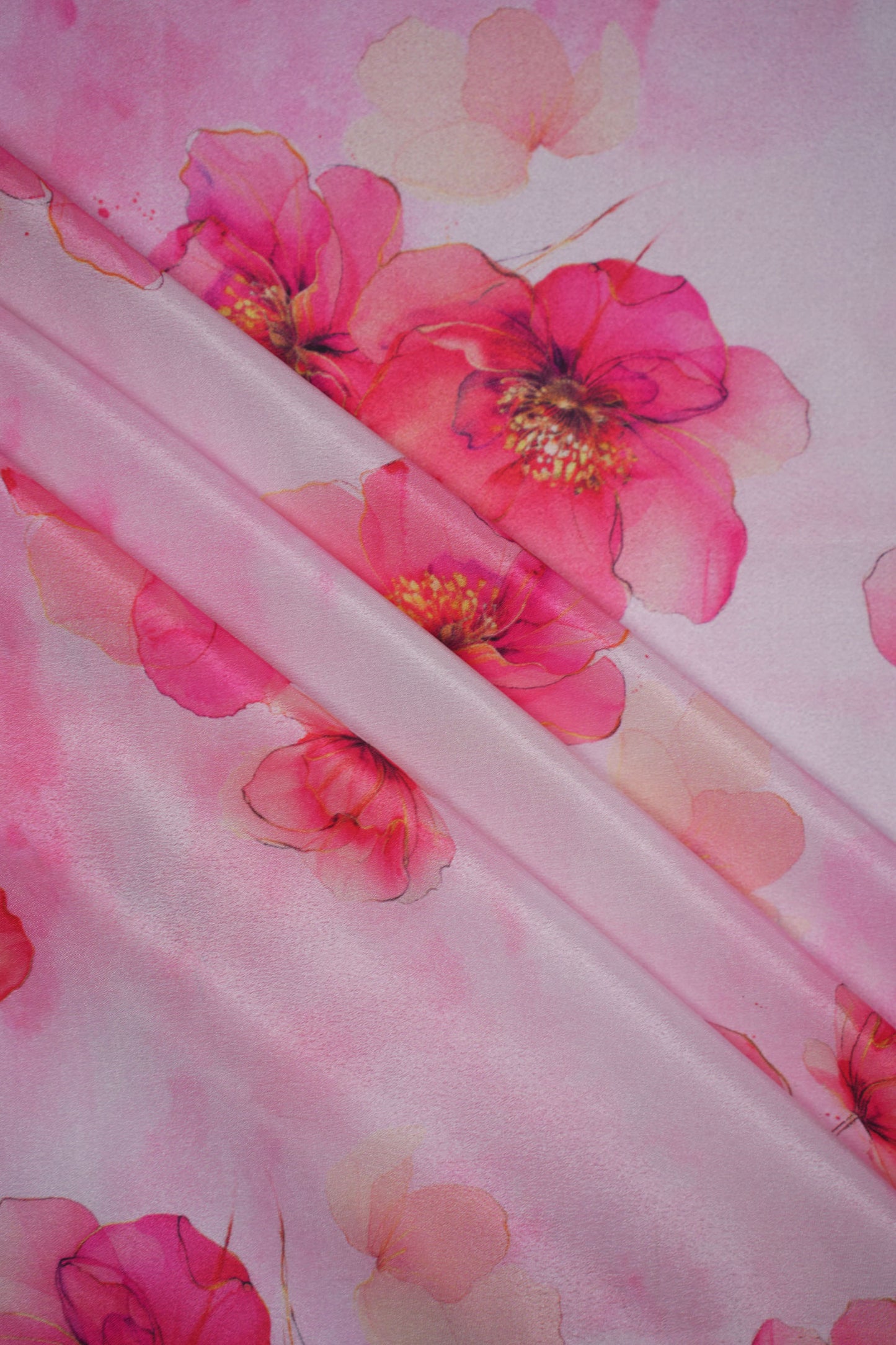 Blush Bloom Hand-Painted Floral Silk Crepe Fabric