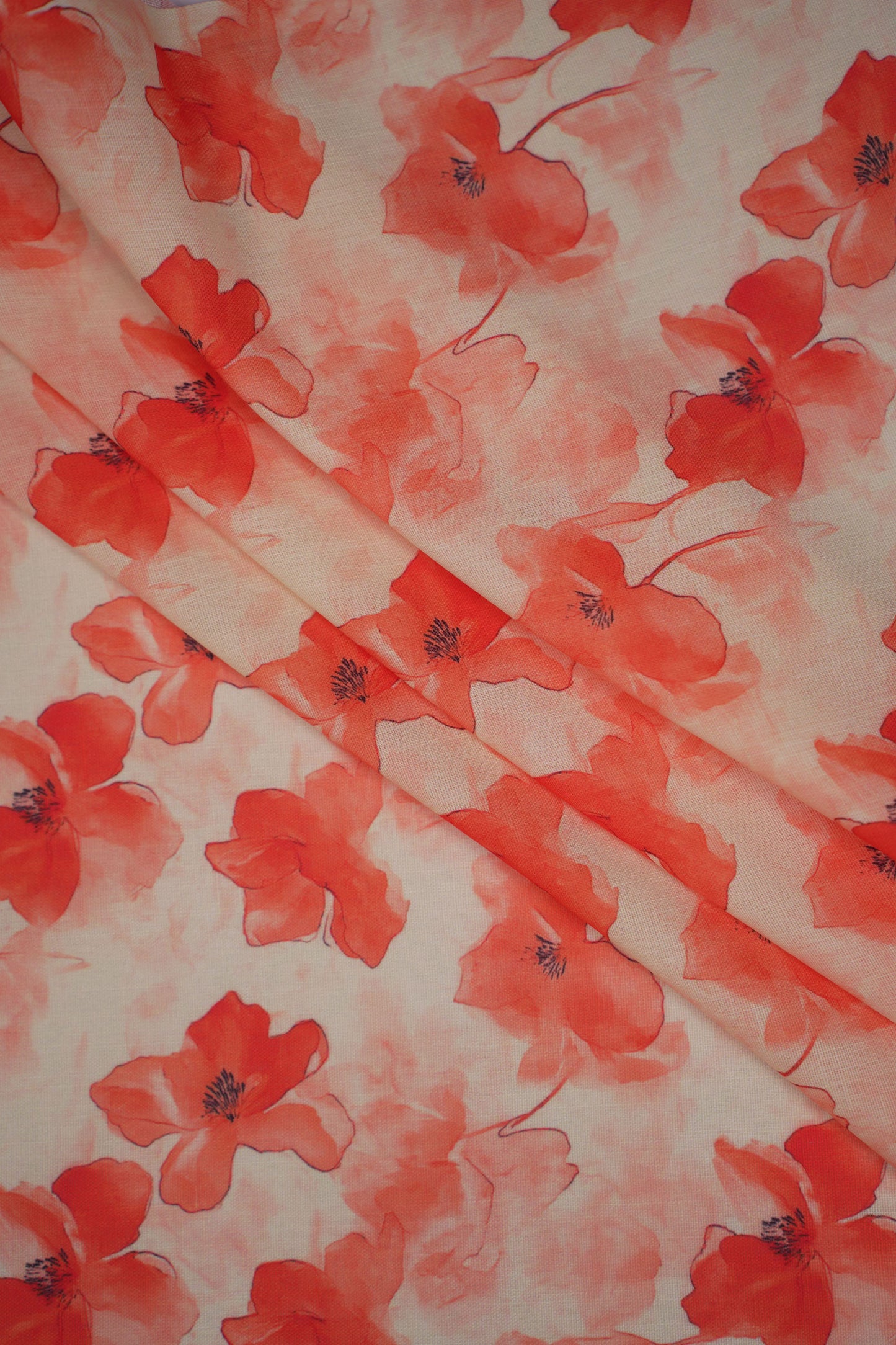 Coral Bloom Floral Linen Fabric