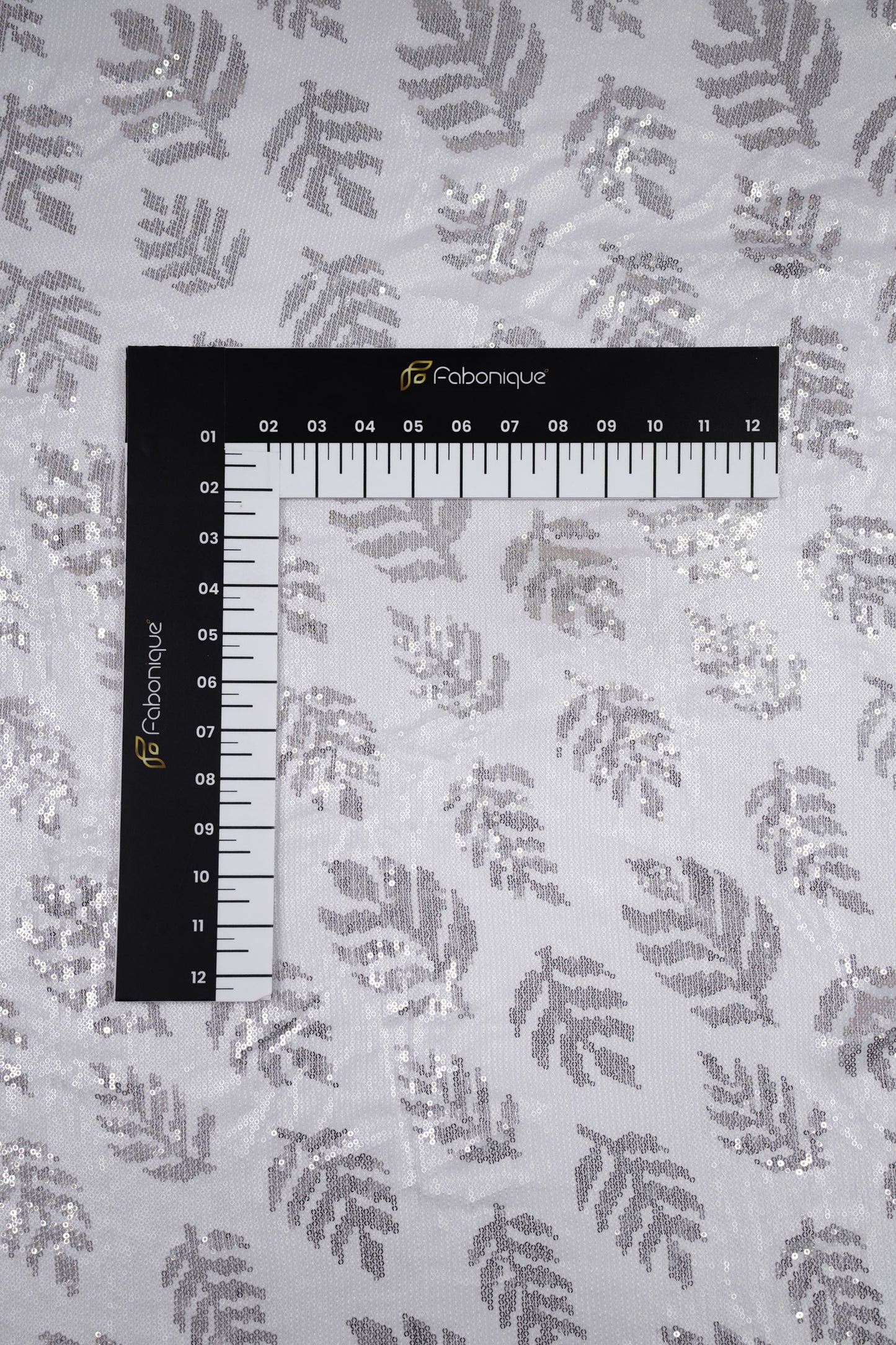 Silver Leaf Shimmer Botanical Sequin Viscose Georgette Fabric