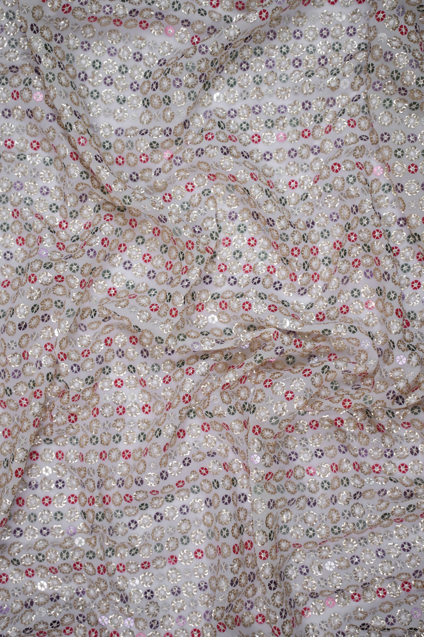 Regal Bloom Stripes Multicolour Floral Sequin Viscose Georgette Fabric