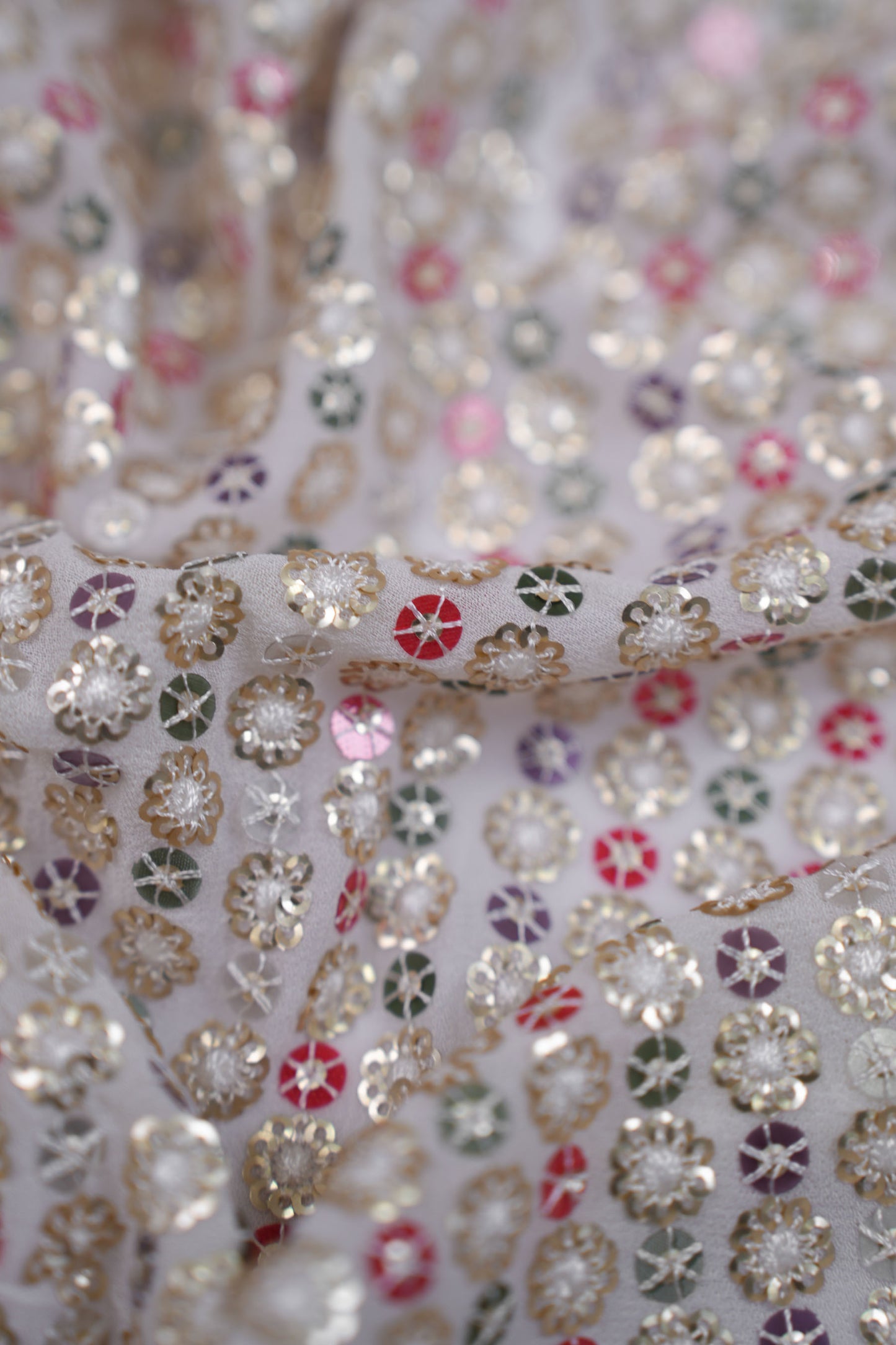 Regal Bloom Stripes Multicolour Floral Sequin Viscose Georgette Fabric