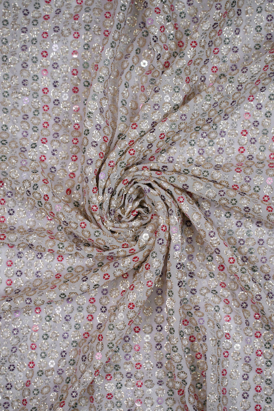 Regal Bloom Stripes Multicolour Floral Sequin Viscose Georgette Fabric