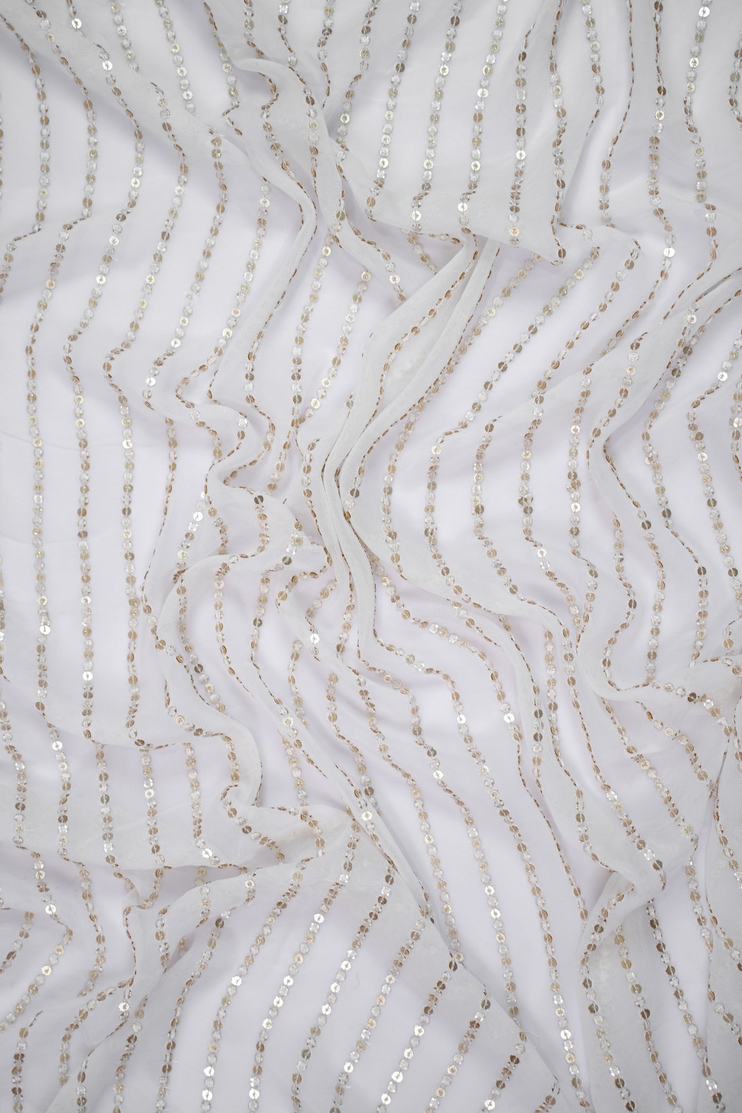 Golden Gleam Stripes Dual-Tone Sequin Viscose Georgette Fabric