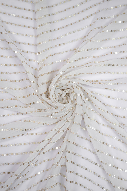 Golden Gleam Stripes Dual-Tone Sequin Viscose Georgette Fabric