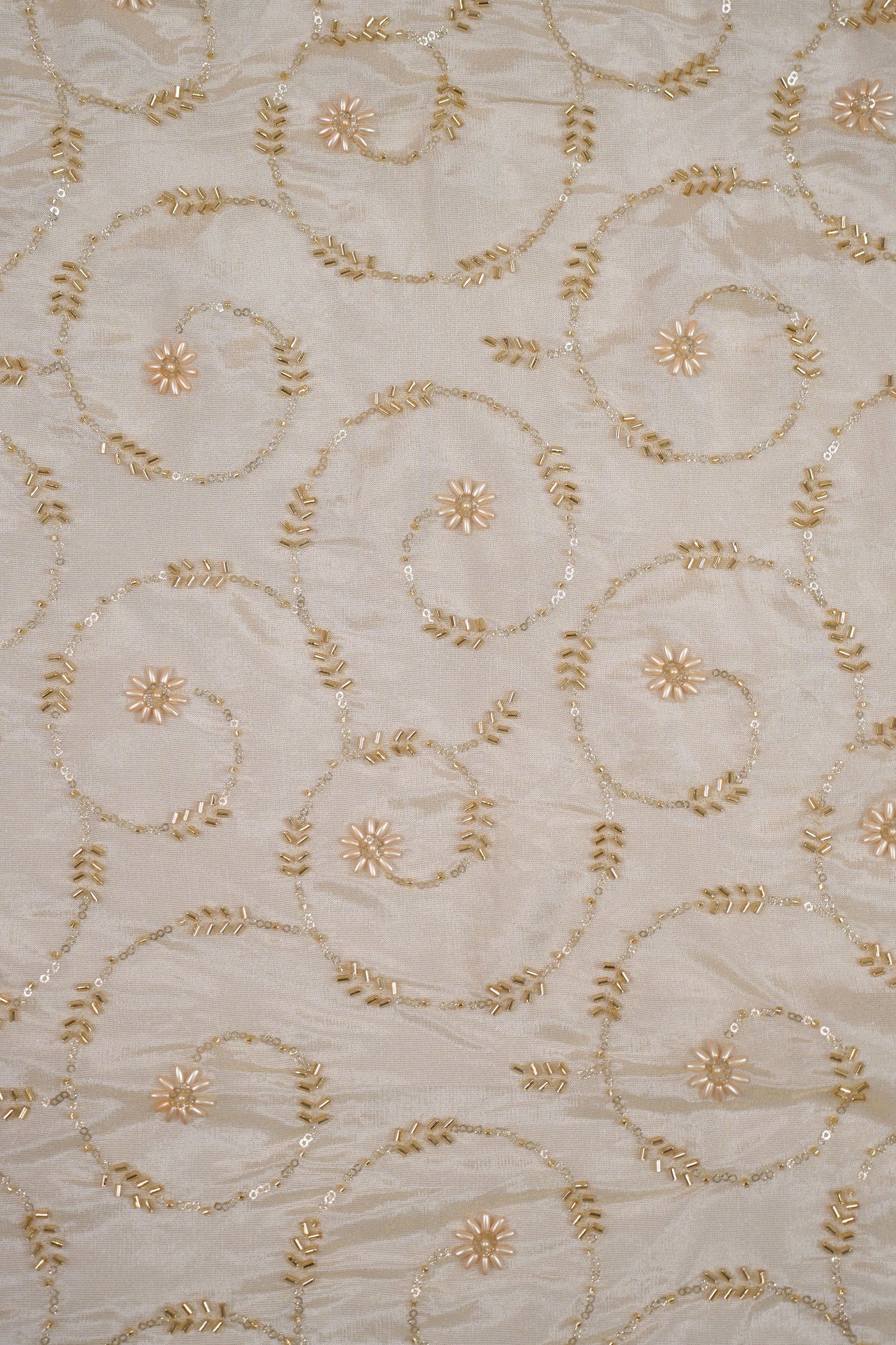 Majestic Bloom Weave Pearl Embroidered Tissue Fabric
