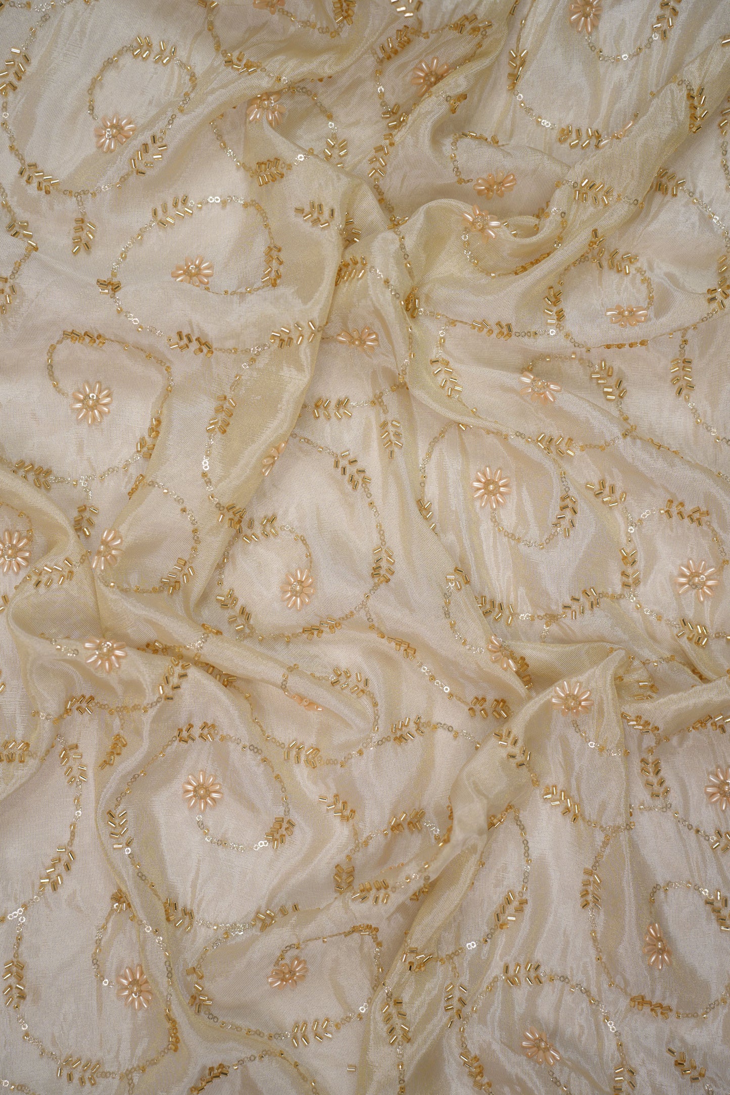 Majestic Bloom Weave Pearl Embroidered Tissue Fabric