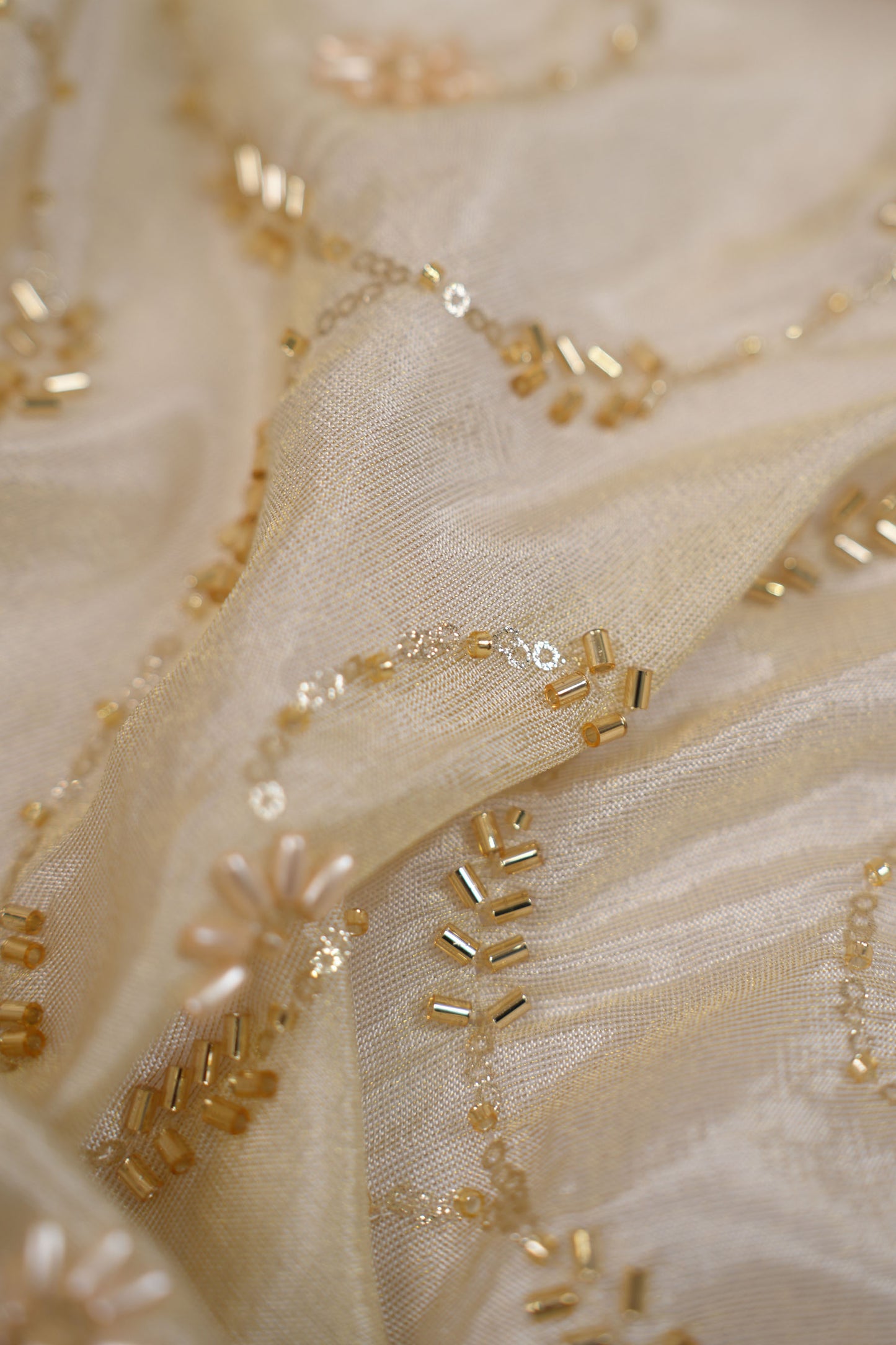 Majestic Bloom Weave Pearl Embroidered Tissue Fabric