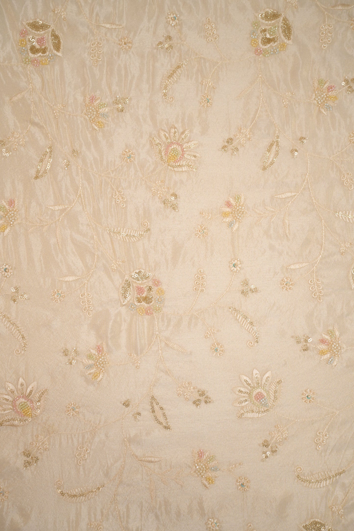 Ethereal Petal Pastel Embroidery Tissue Fabric with Sequins