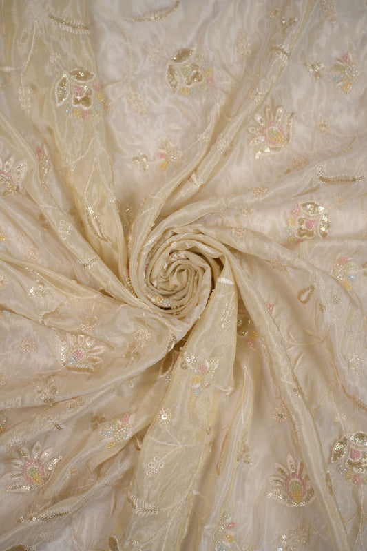 Ethereal Petal Pastel Embroidery Tissue Fabric with Sequins