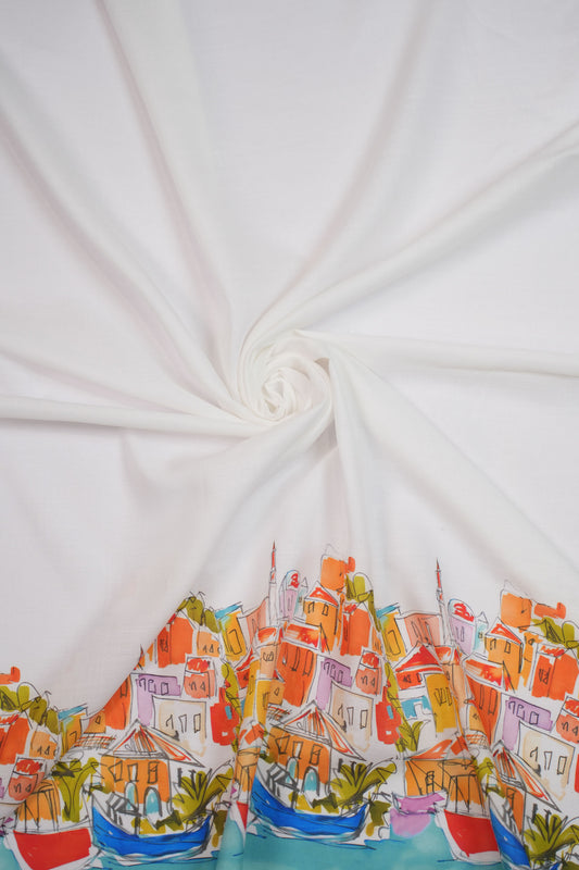 Harbour View Linen Geometric Printed Fabric