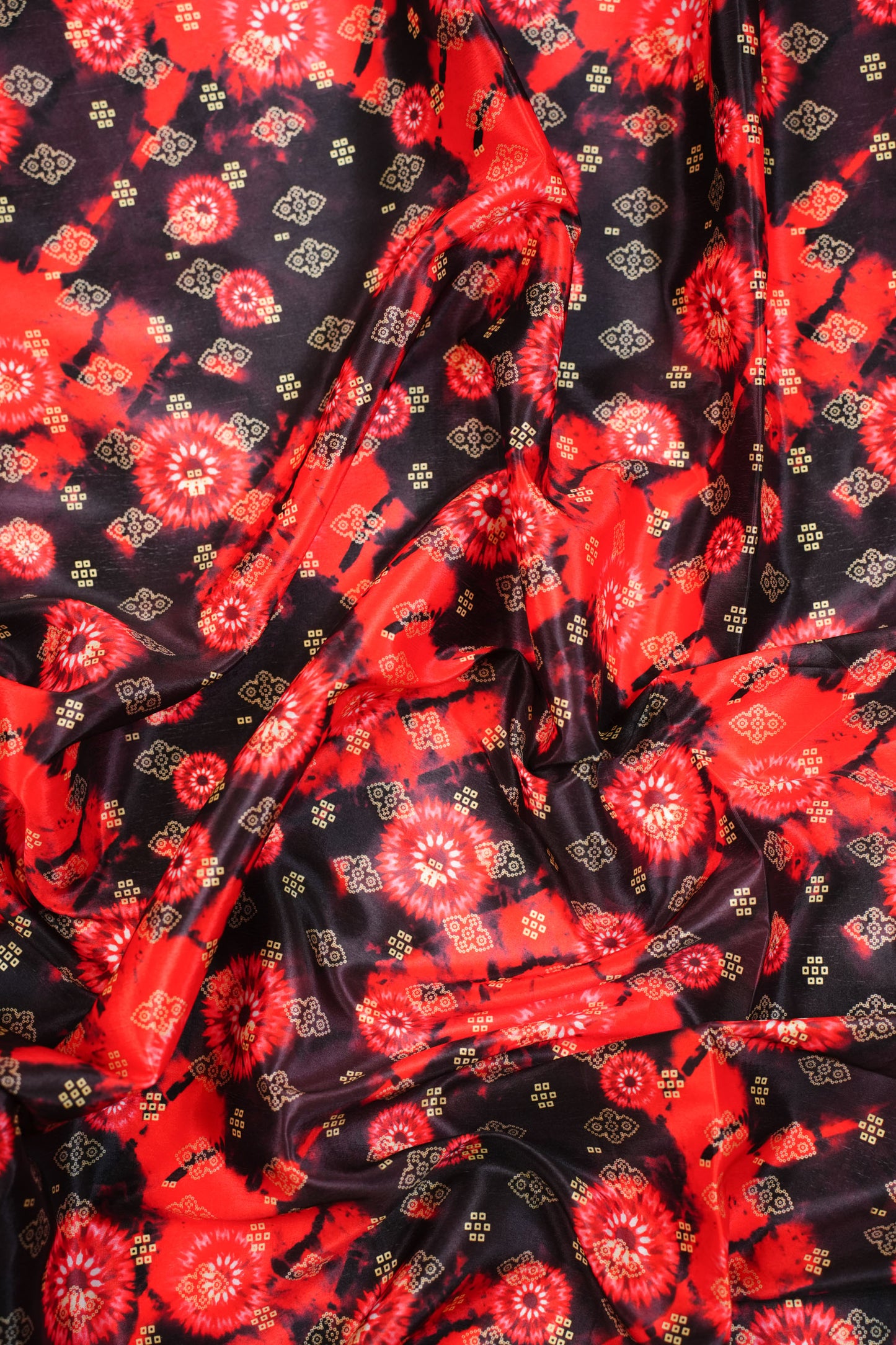 Bandhej Noir Crepe Silk Printed Fabric