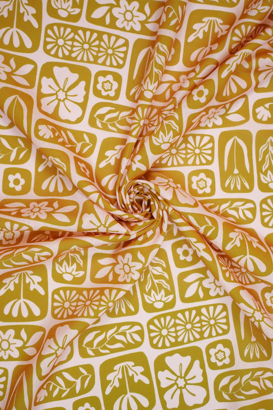 Rustic Harmony Linen Floral Printed Fabric