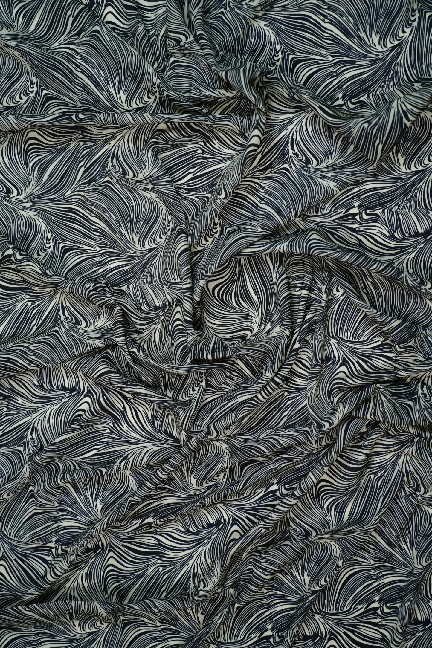 Noir Flow French Crepe Floral Printed Fabric