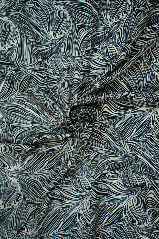 Noir Flow French Crepe Floral Printed Fabric