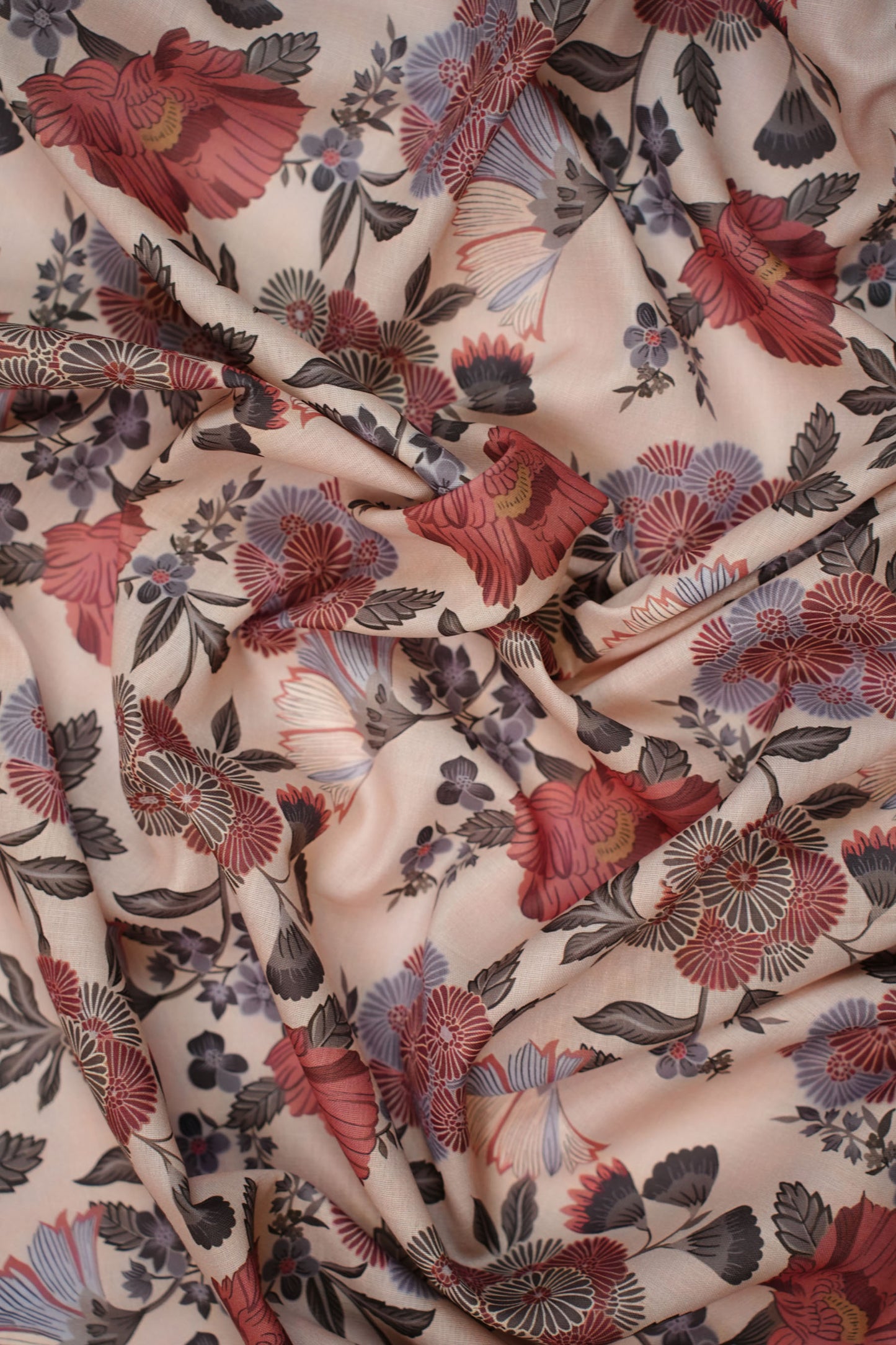 Dusky Charm Linen Floral Printed Fabric