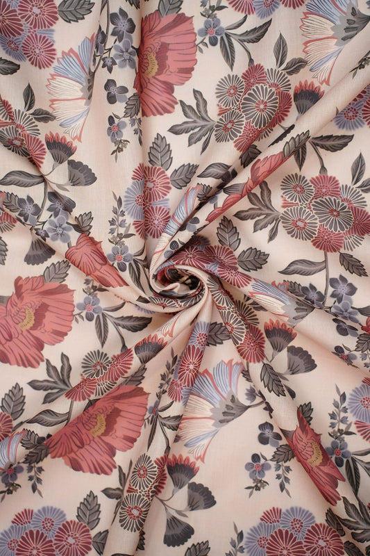 Dusky Charm Linen Floral Printed Fabric