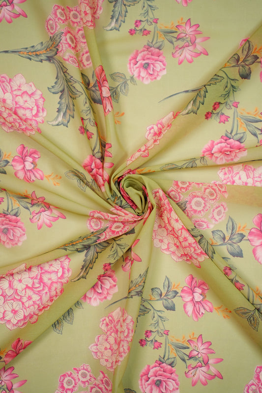 Roselyn Mist Georgette Floral Printed Fabric