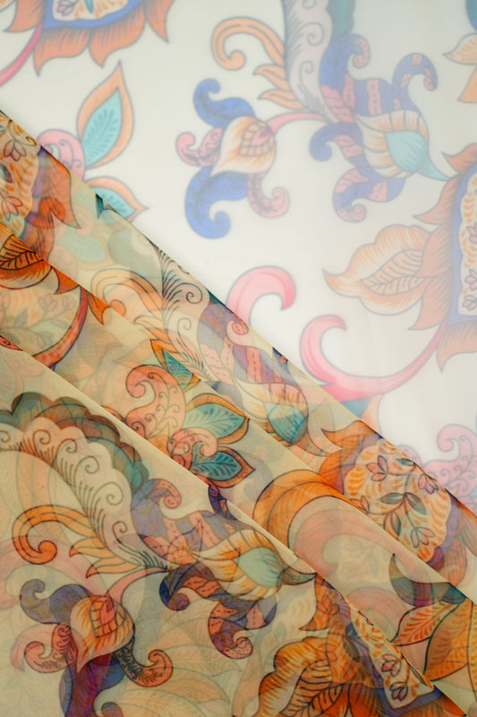 Heritage Swirl Organza Floral Printed Fabric