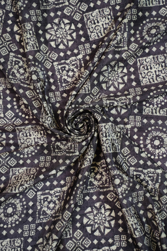 Regal Indigo Crepe Silk Geometric Printed Fabric