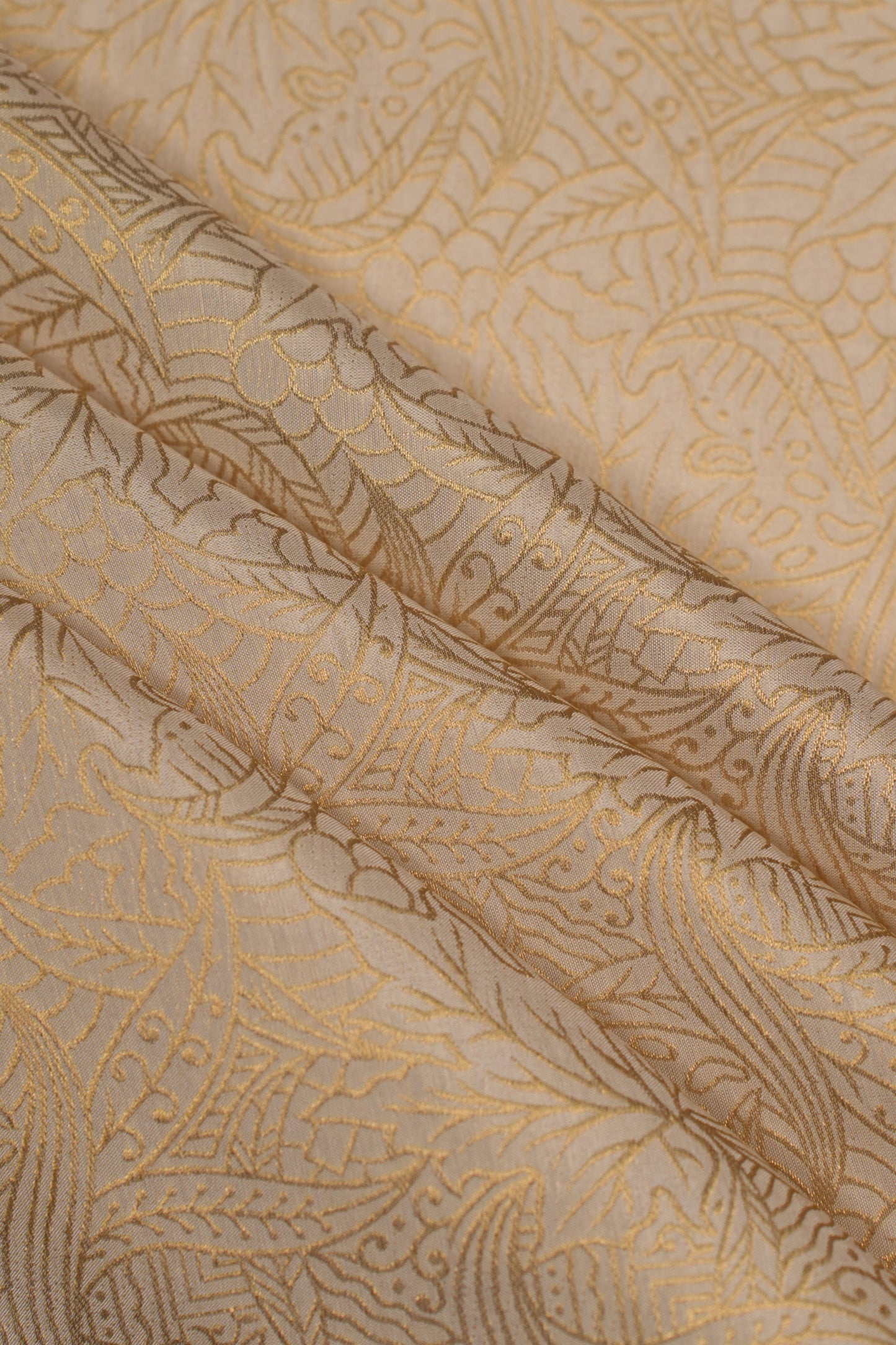 Ivory Gold Banarasi Brocade Fabric with Floral Weave