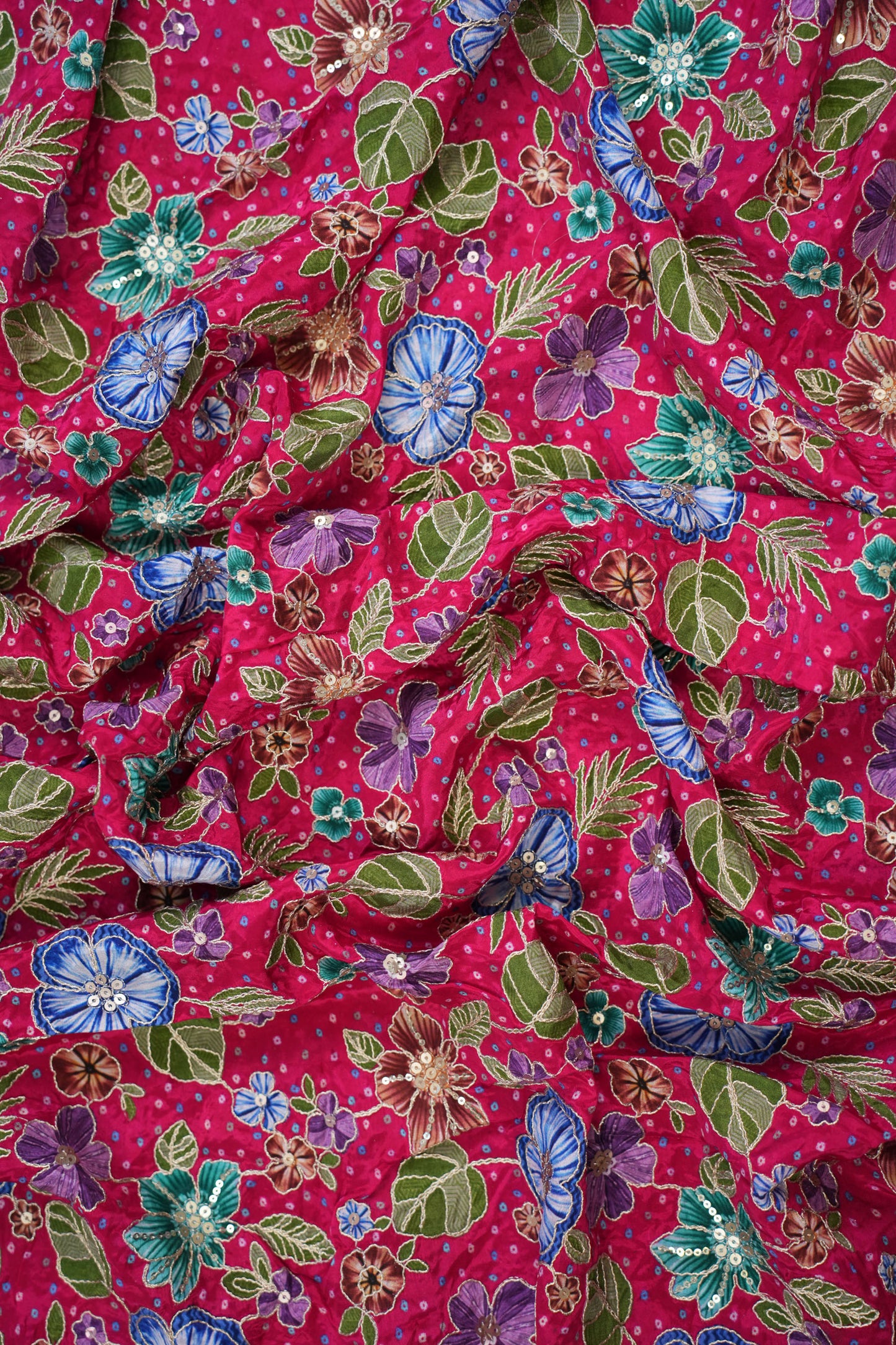 Red Floral Embroidered Crepe Fabric