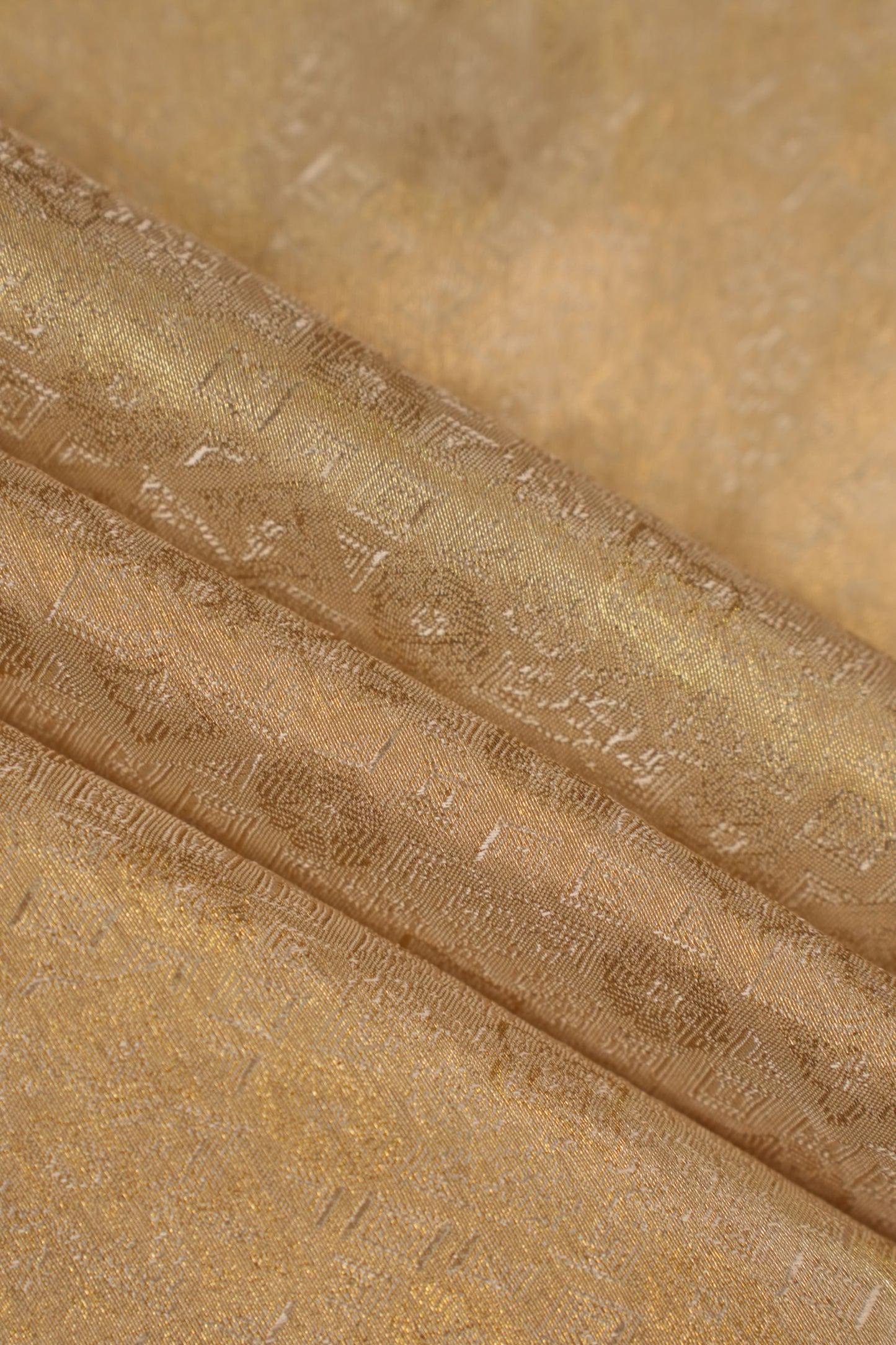 Pure Tanchoi Silk Brocade Fabric with Intricate Golden Floral Patterns