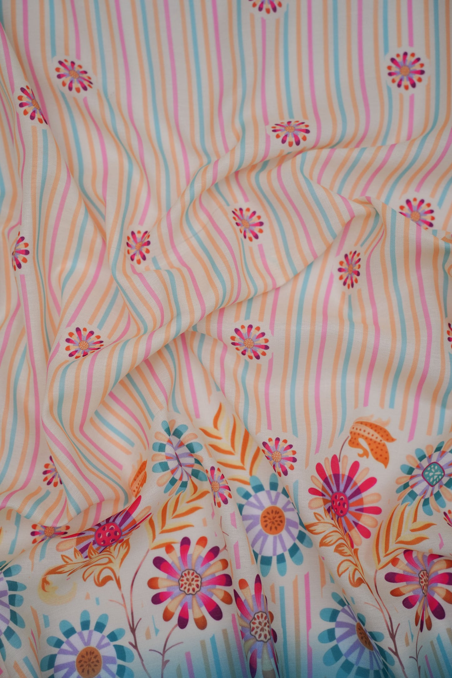 Carnival Stripes Blue Linen Printed Fabric