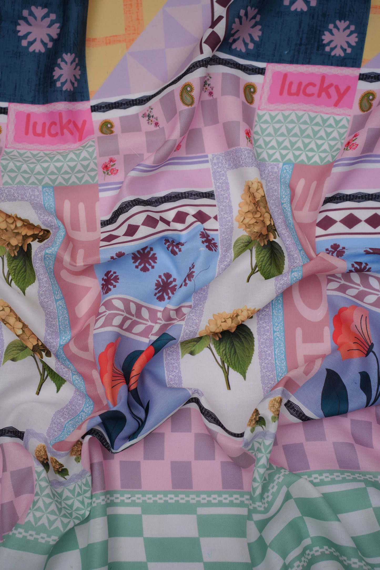 Patchwork Bloom Linen Printed Fabric