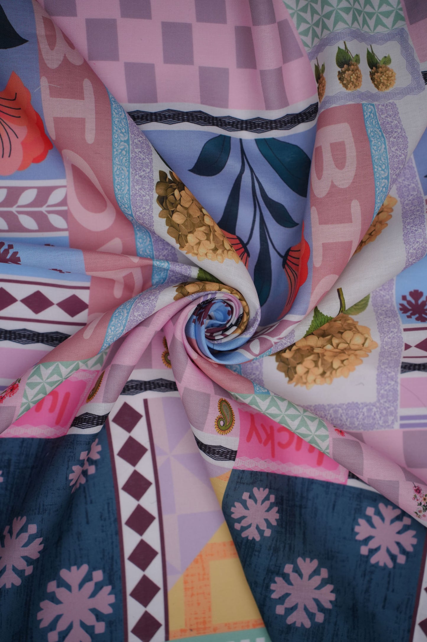 Patchwork Bloom Linen Printed Fabric
