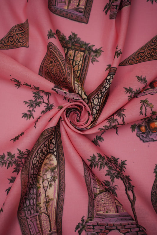 Heritage Window Linen Printed Fabric