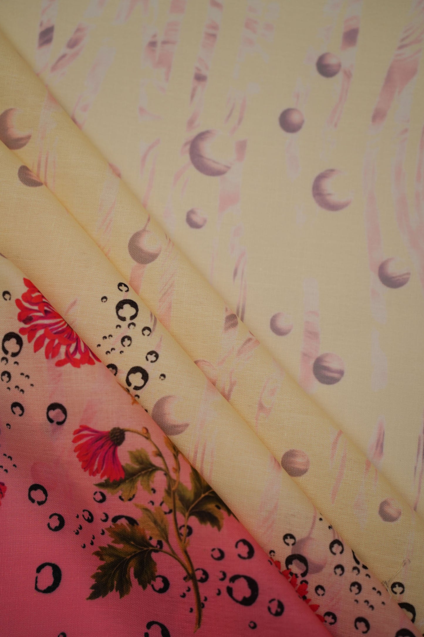 Coral Chrysanthemum Pink Linen Floral Printed Fabric