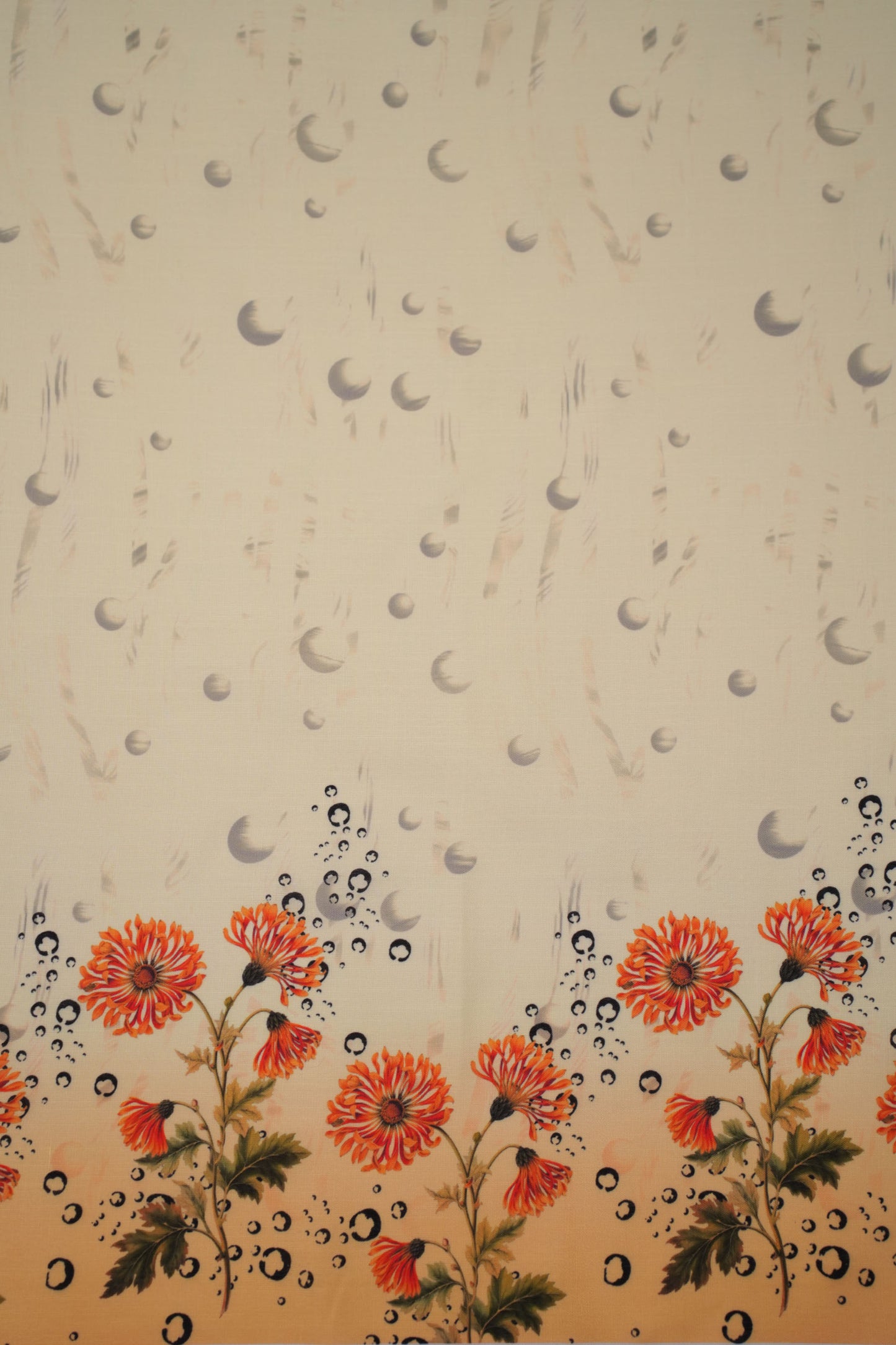 Coral Chrysanthemum Yellow Linen Floral Printed Fabric