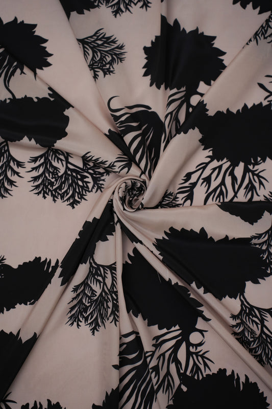 Noir Flora French Crepe Printed Fabric