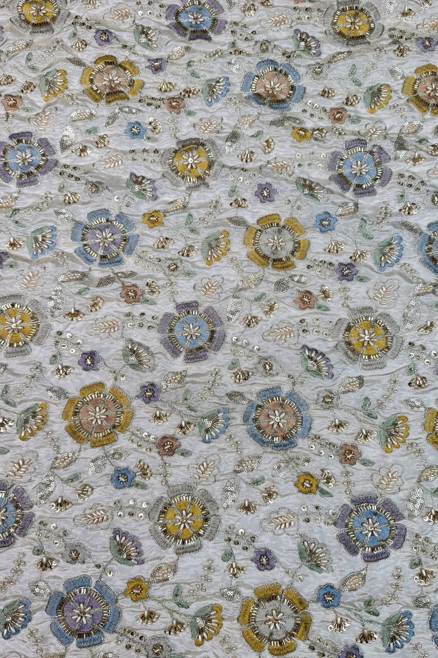 Pastel Floral Embroidered Sequin Tissue Fabric