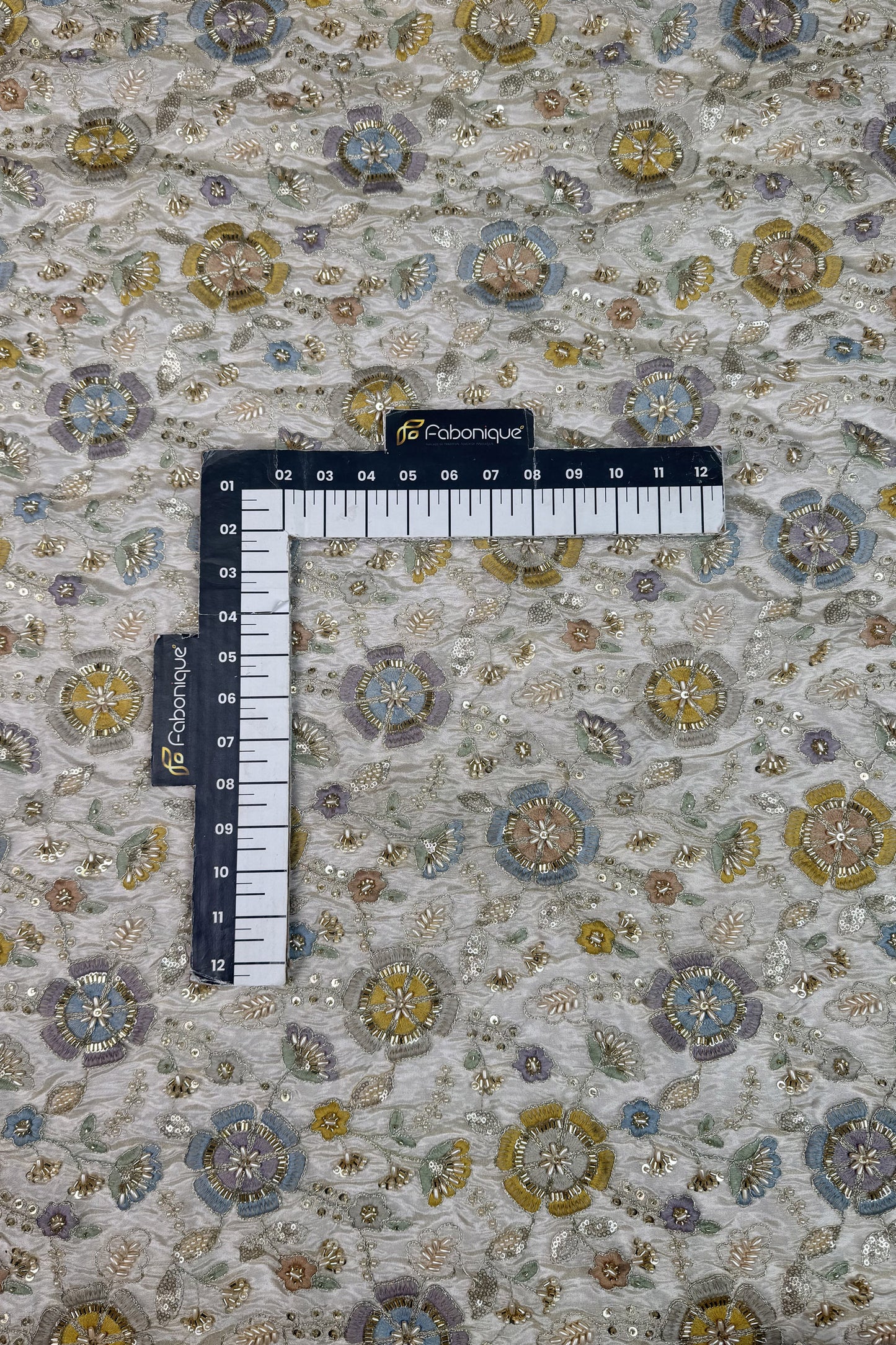 Pastel Floral Embroidered Sequin Tissue Fabric