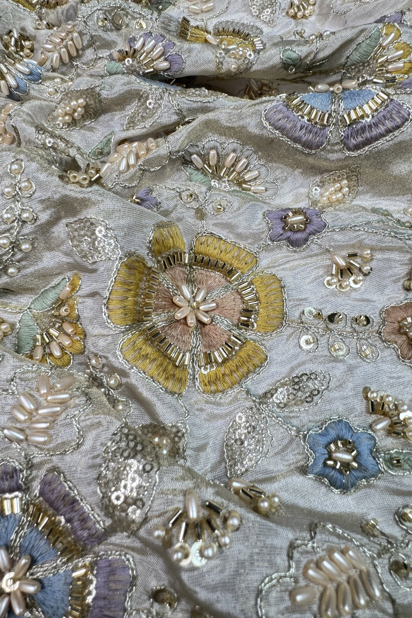 Pastel Floral Embroidered Sequin Tissue Fabric