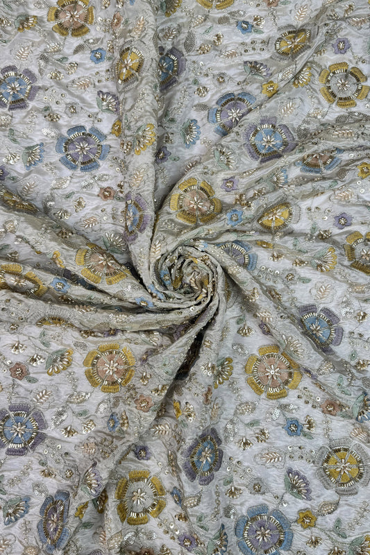 Pastel Floral Embroidered Sequin Tissue Fabric