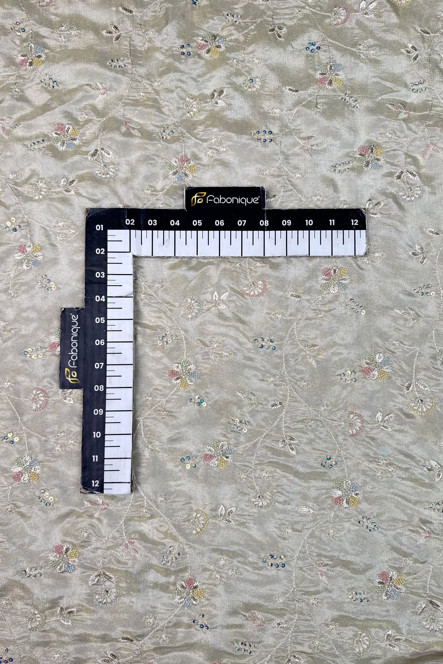 Pastel Vine Embroidered Tissue Fabric with Sequins & Beads