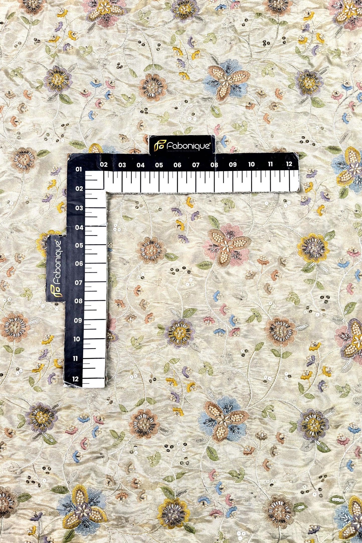 Pastel Floral Embroidered Tissue Fabric with Sequins & Beads