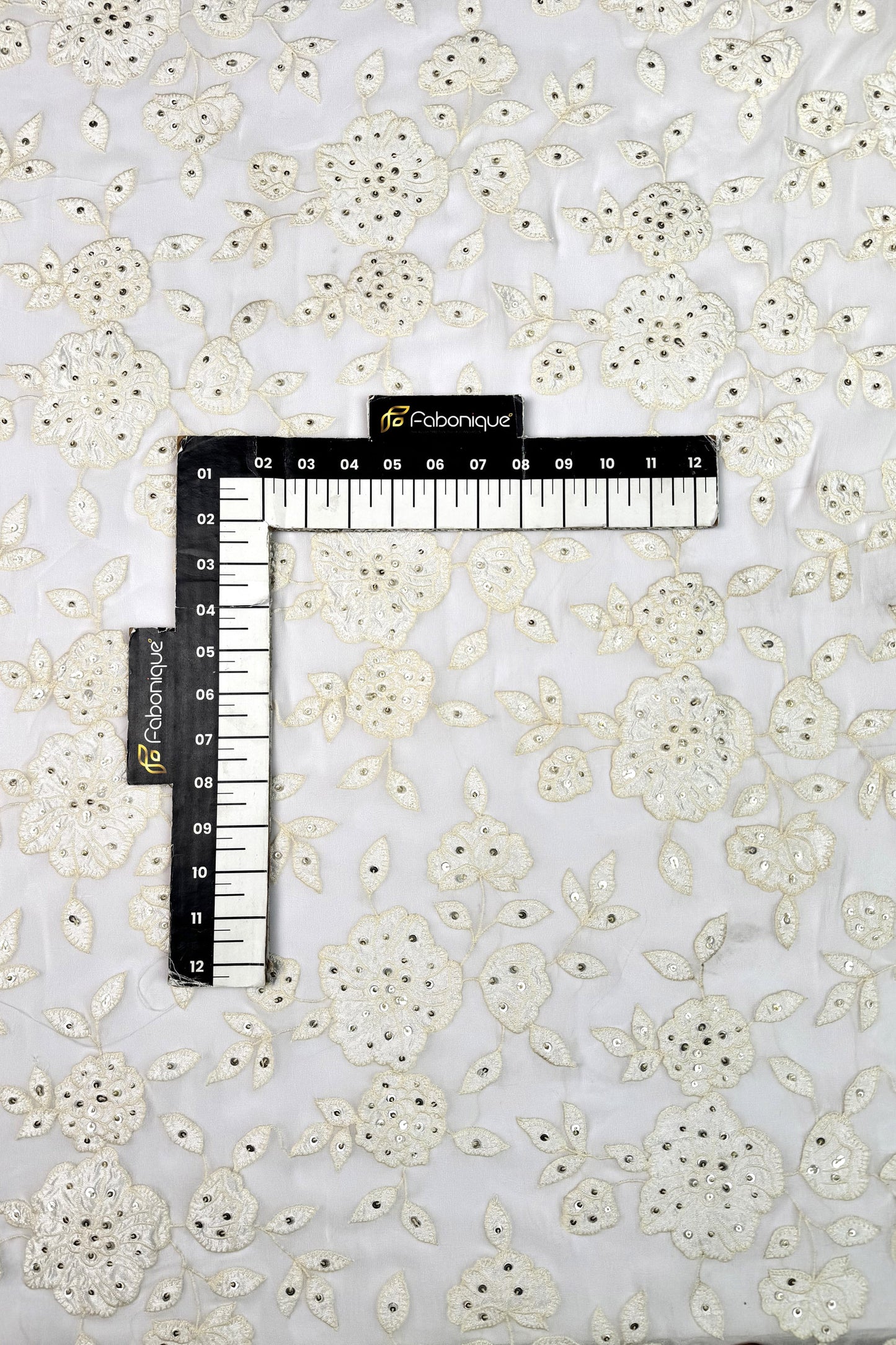 Ivory Floral Sequin Embroidered Viscose Georgette Fabric