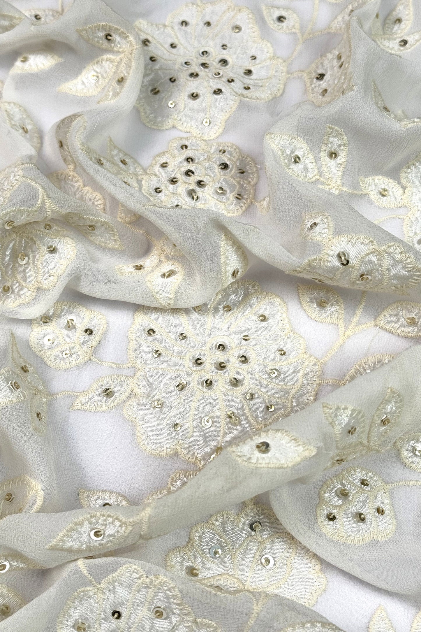 Ivory Floral Sequin Embroidered Viscose Georgette Fabric