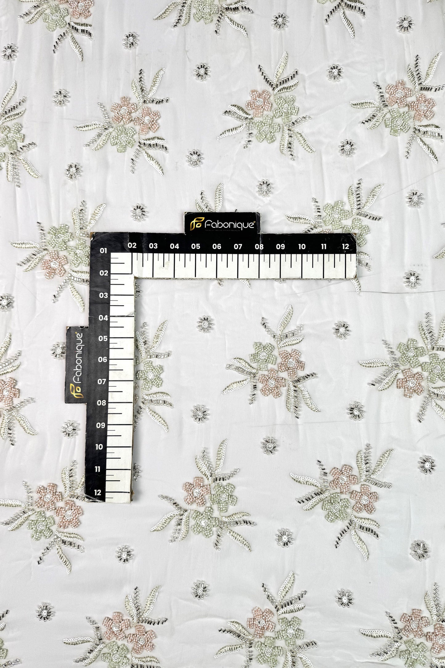 Pastel Floral Hand-Embroidered Viscose Georgette Fabric