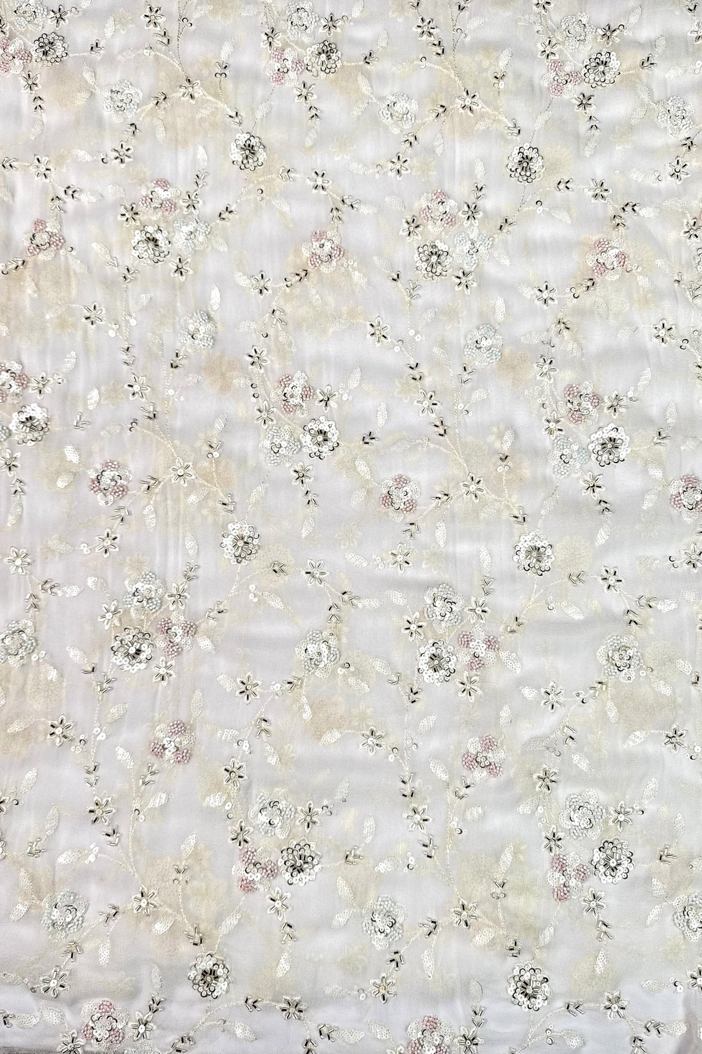 Ivory Sequin & Bead Embroidered Viscose Georgette Fabric
