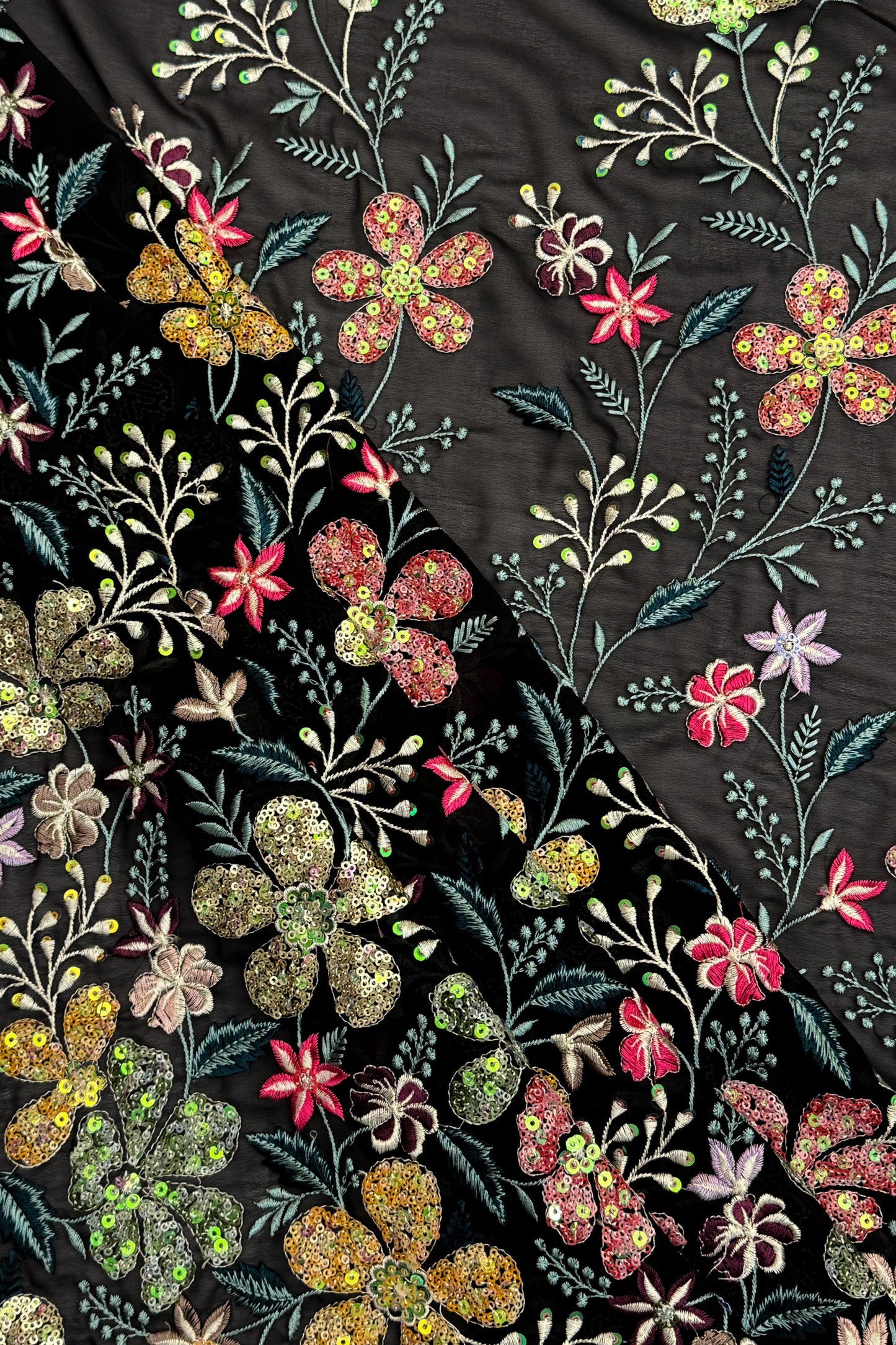 Aurora Blossom Mesh Sequin Embroidered Fabric