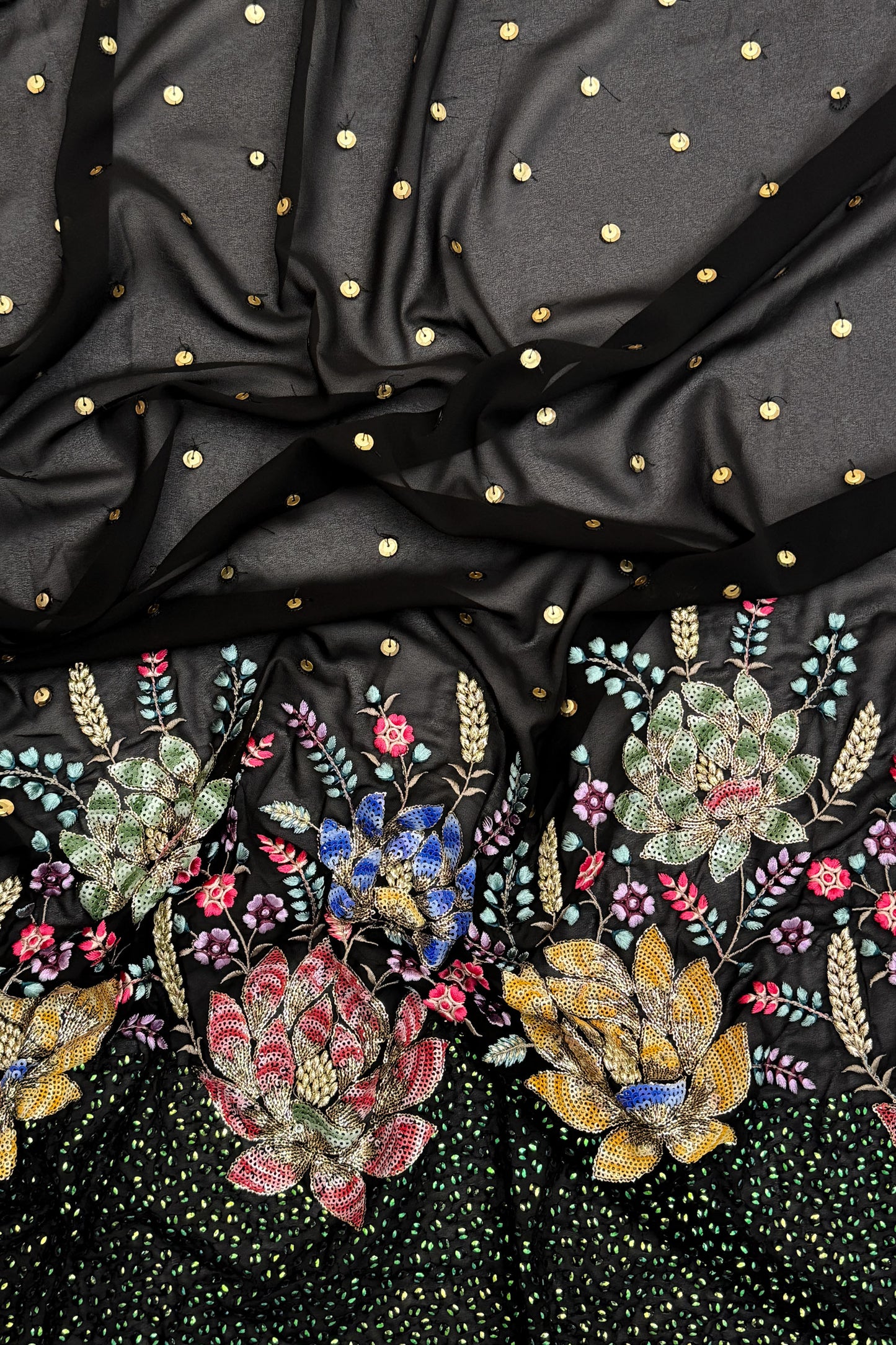 Noir Regal Bloom Sequin Embroidered Georgette Fabric