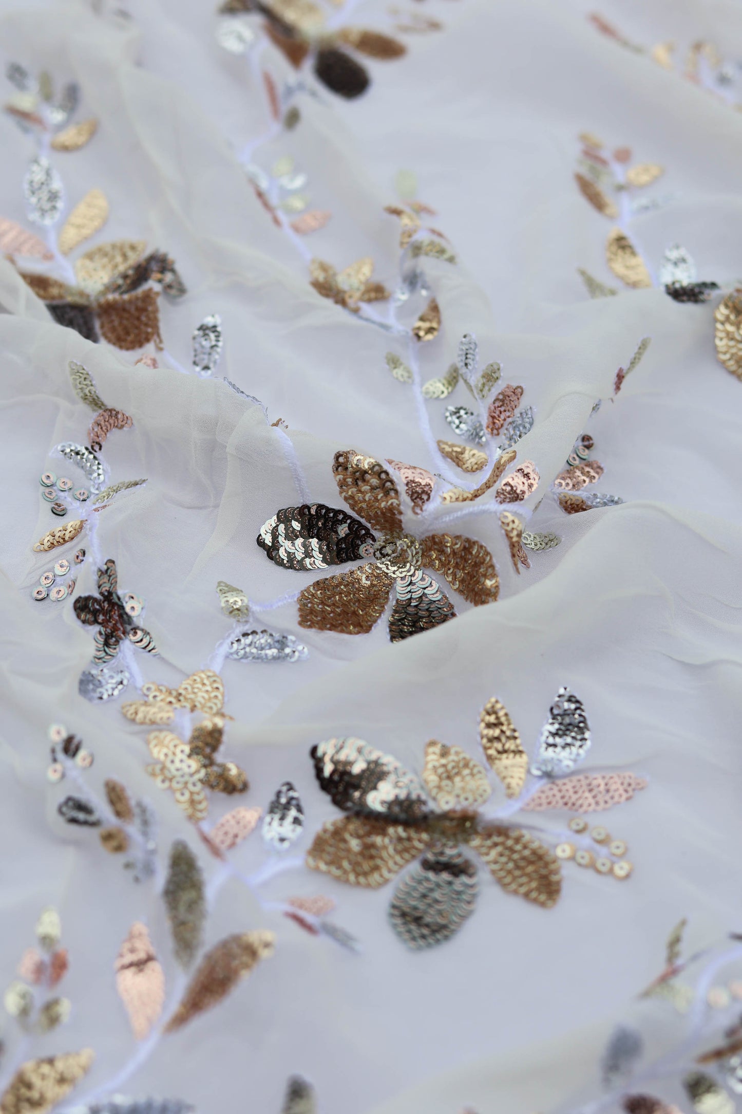 Delicate Floral Embroidered Fabric with Sequin Accents